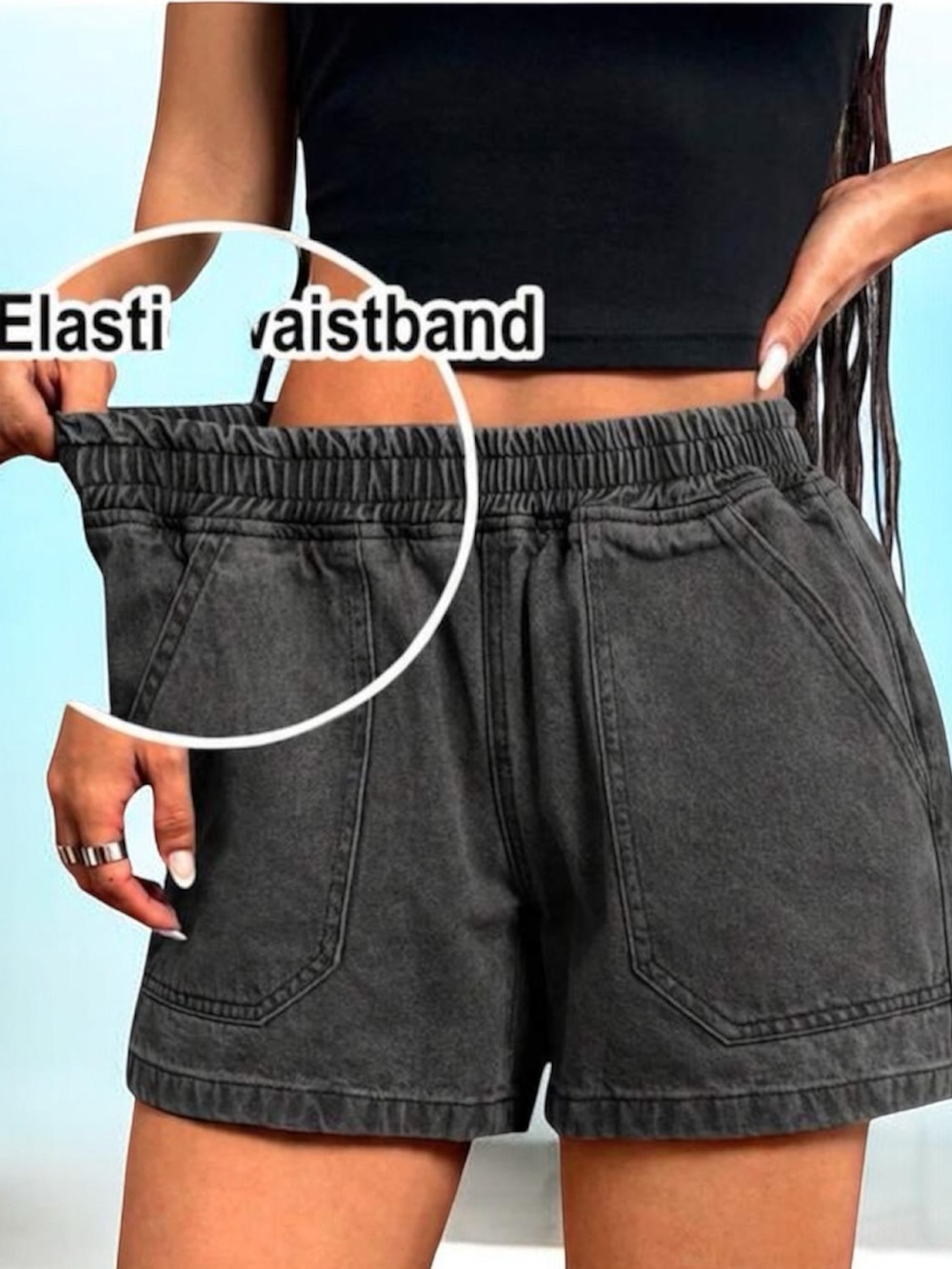 Time and Tru Black High-Waist Elastic Shorts